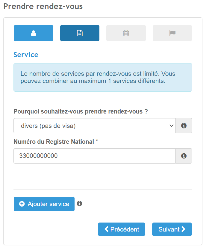 Raison de la prise de rendez-vous