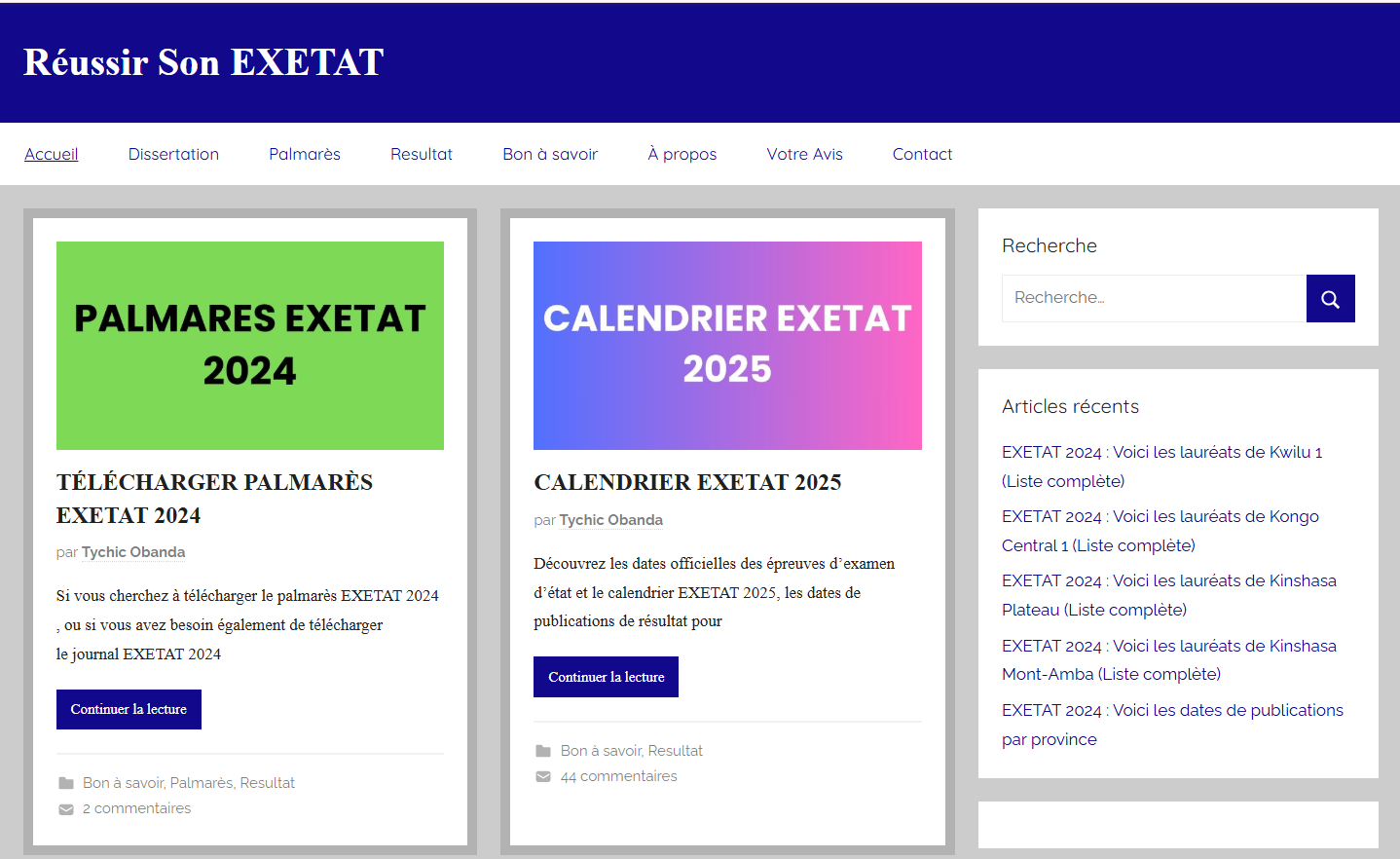 Avis sur ReussirSonExetat.com : Palmarès, Calendrier, Journal, Items EXETAT et Résultats Exetat 2025