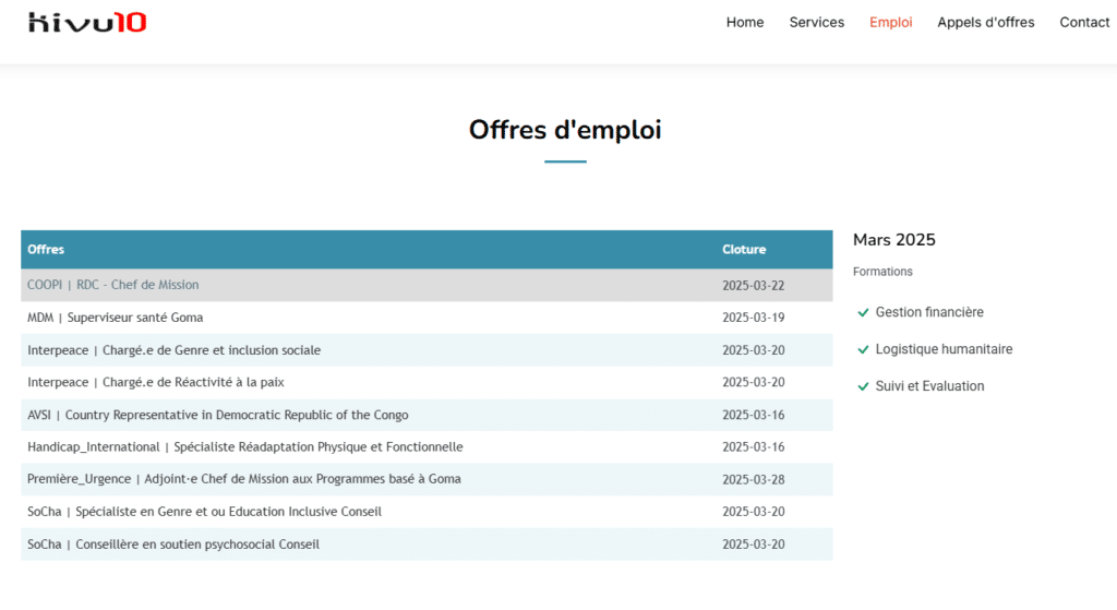 Kivu10.org Offres d'Emploi