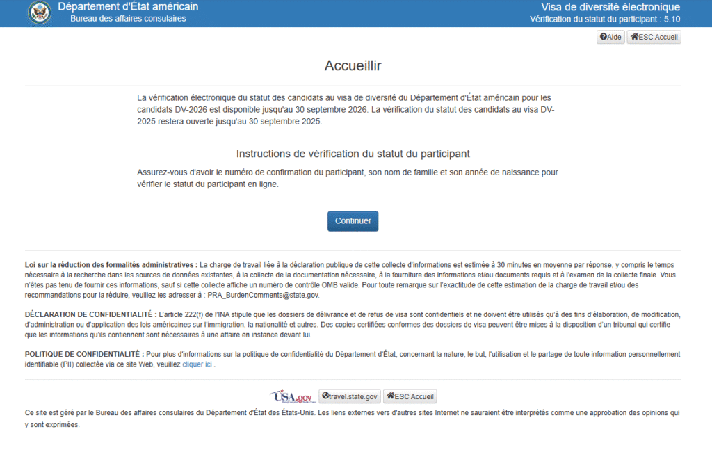 site officiel pour consulter la DV Lottery 2026